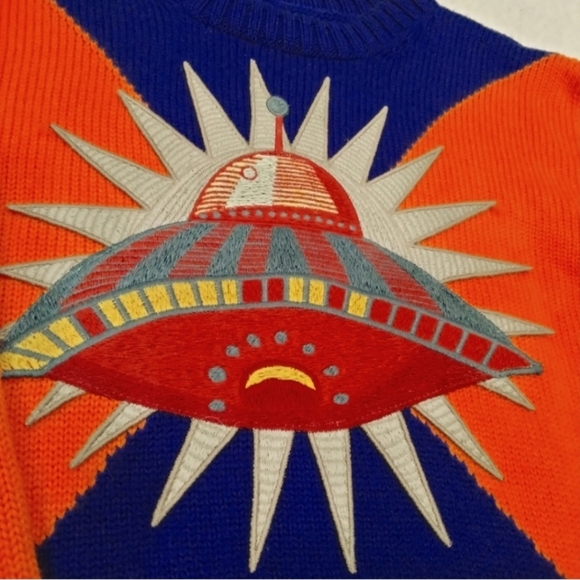 Gucci wool sweater kids size 5 orange blue UFO spaceship diamond print - Picture 3 of 7